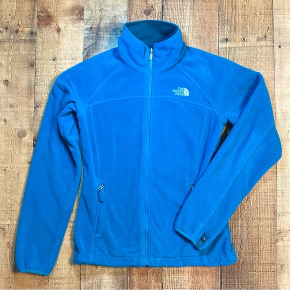 The North Face Womens Blue Full Zip Fleece Jacket Small Mock Neck Pockets‎